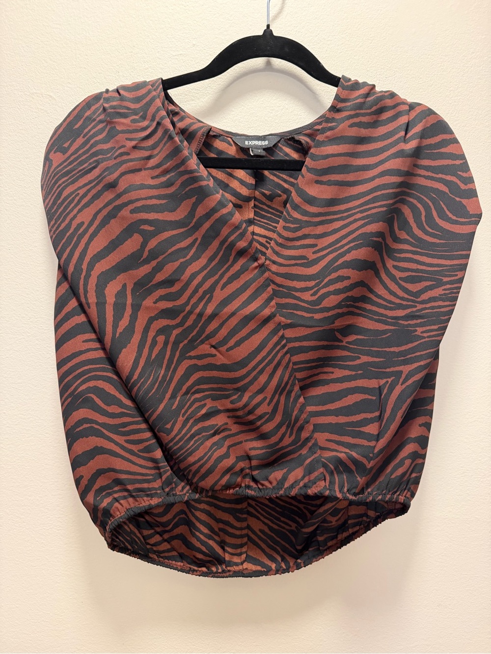 Express Sz Sm Brown & Black Zebra Cropped Top W/ Shoulder Pads Elastic Waist
